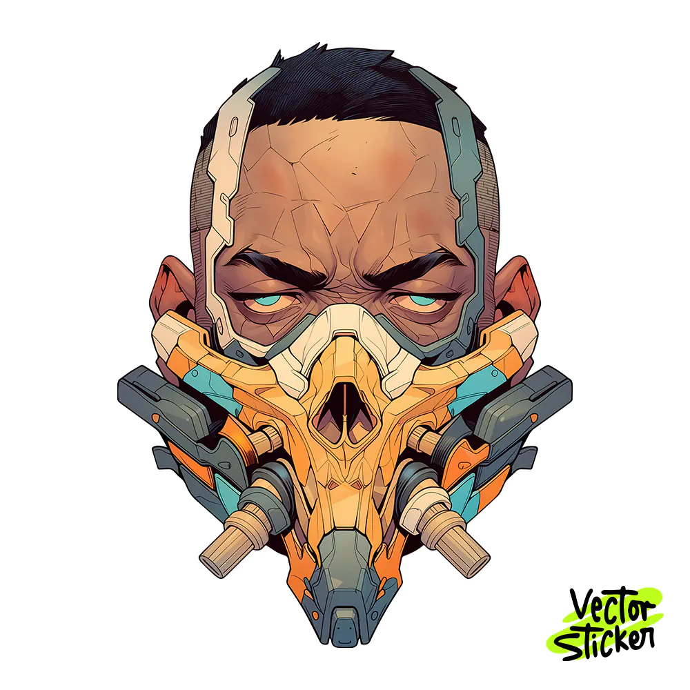 Futuristic Cyberpunk Cyborg Sticker Design – Sci Fi Style | VectorSticker Free PNG Download