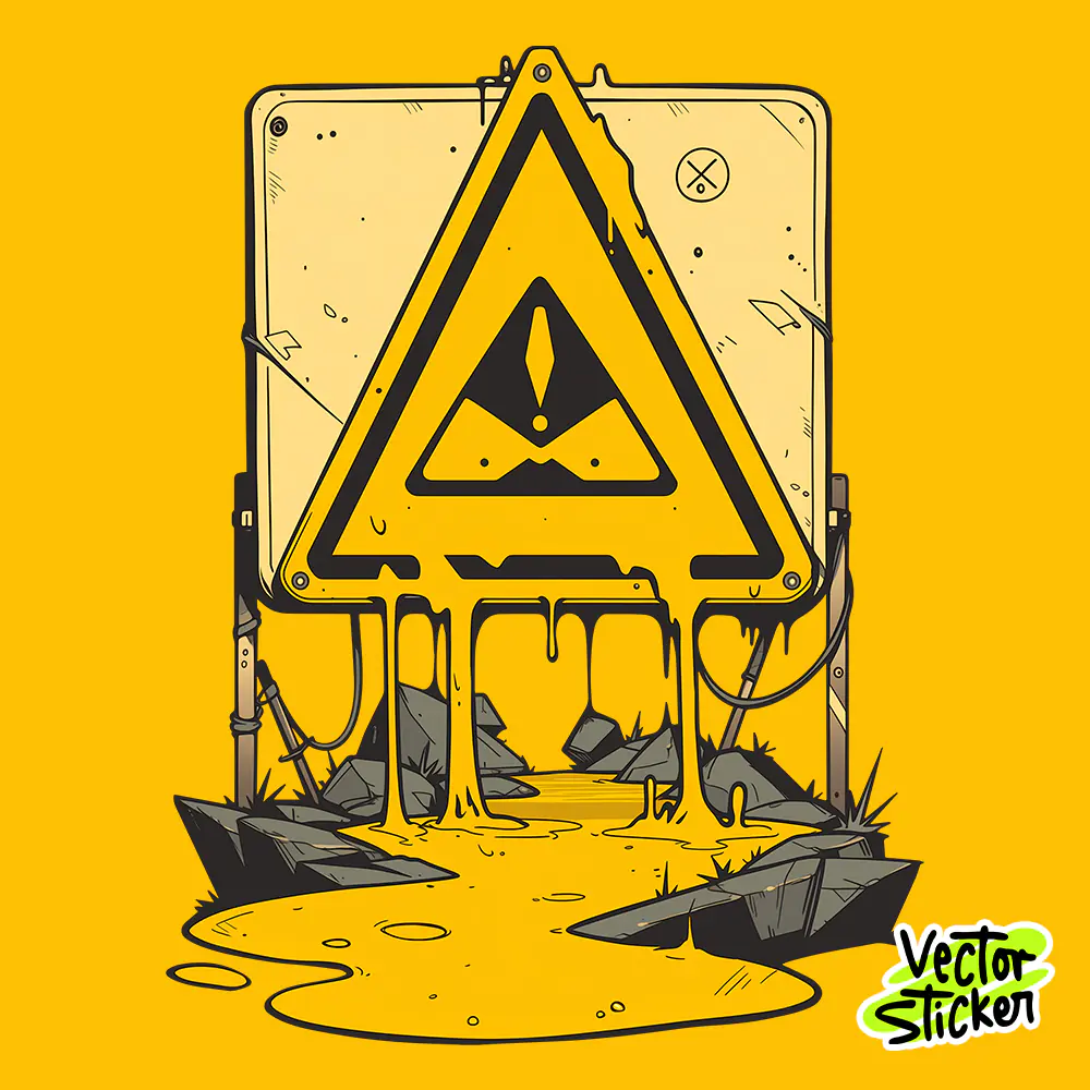 Melting Wet Floor Sign Sticker Design – Streetwear Vibe | VectorSticker Free PNG Download
