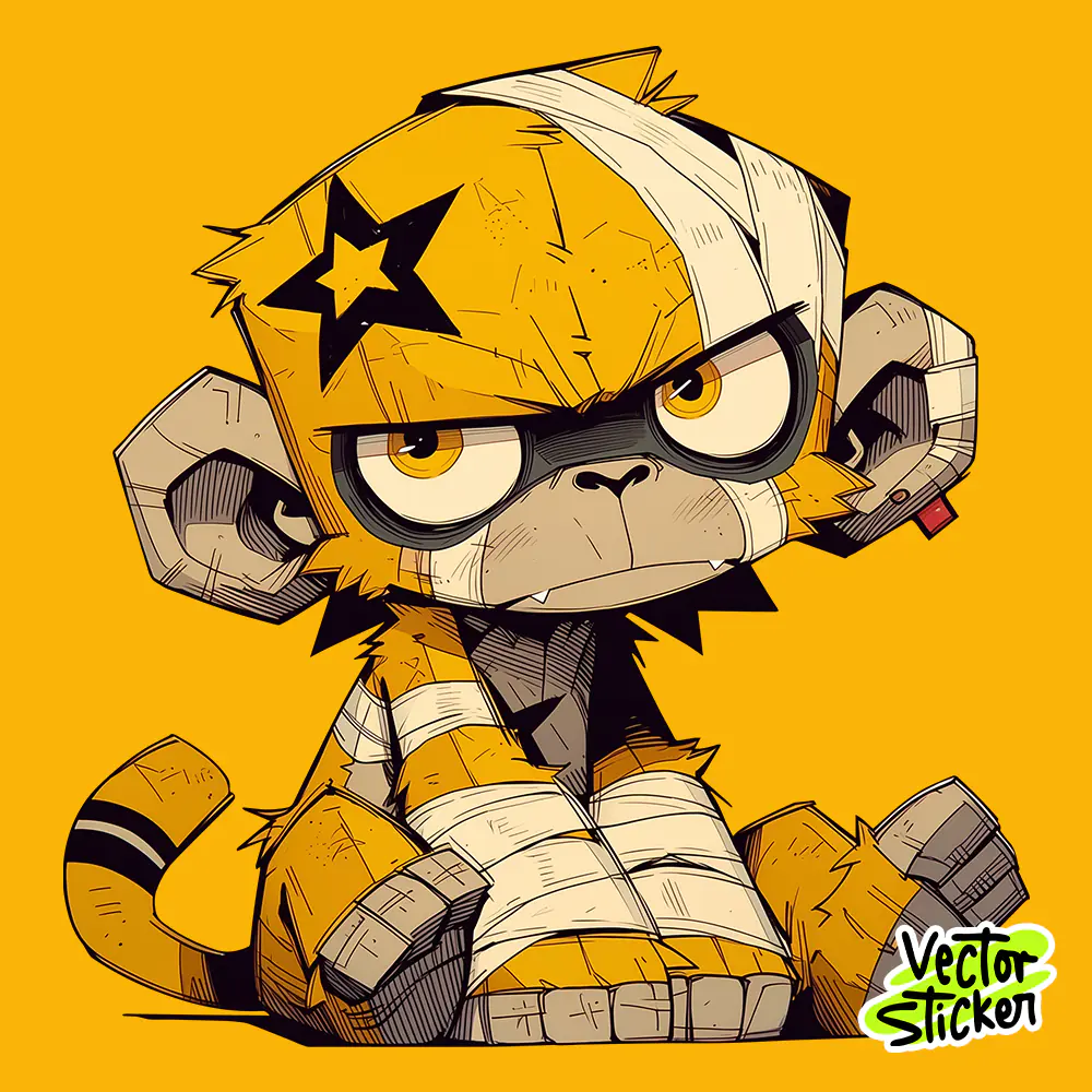Bandaged Yellow Monkey Sticker Design – Chibi Character | VectorSticker Free PNG Download
