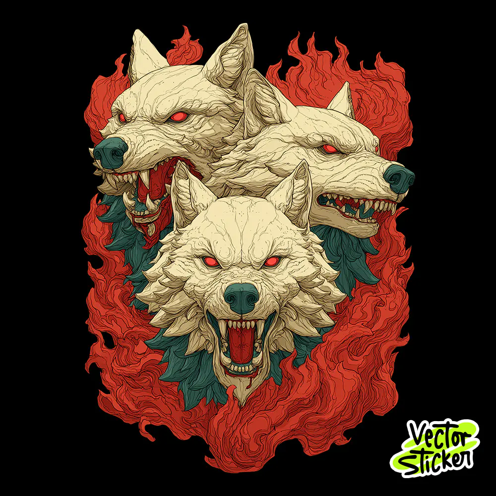 Three Wolves Fire Tshirt Design – Dark Fantasy | VectorSticker Free PNG Download