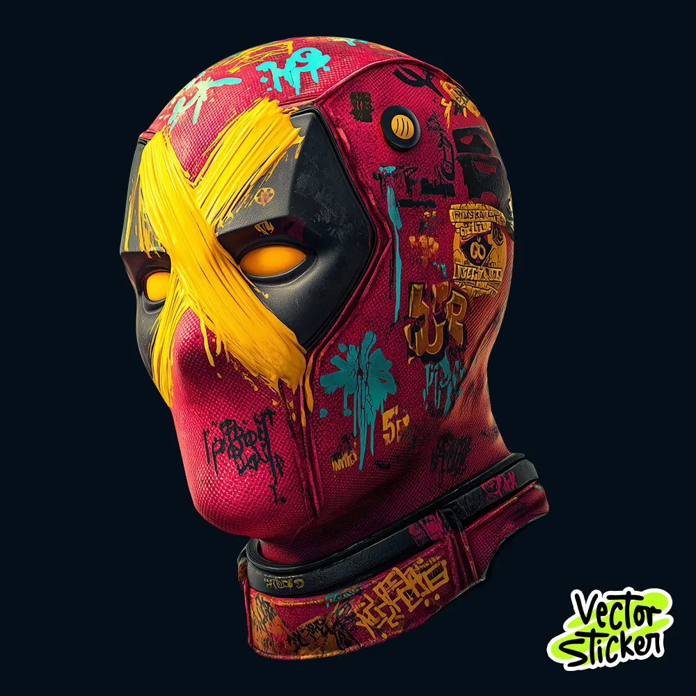 Urban Graffiti Deadpool Character Mask – Neon Superhero Style Art for Streetwear Prints