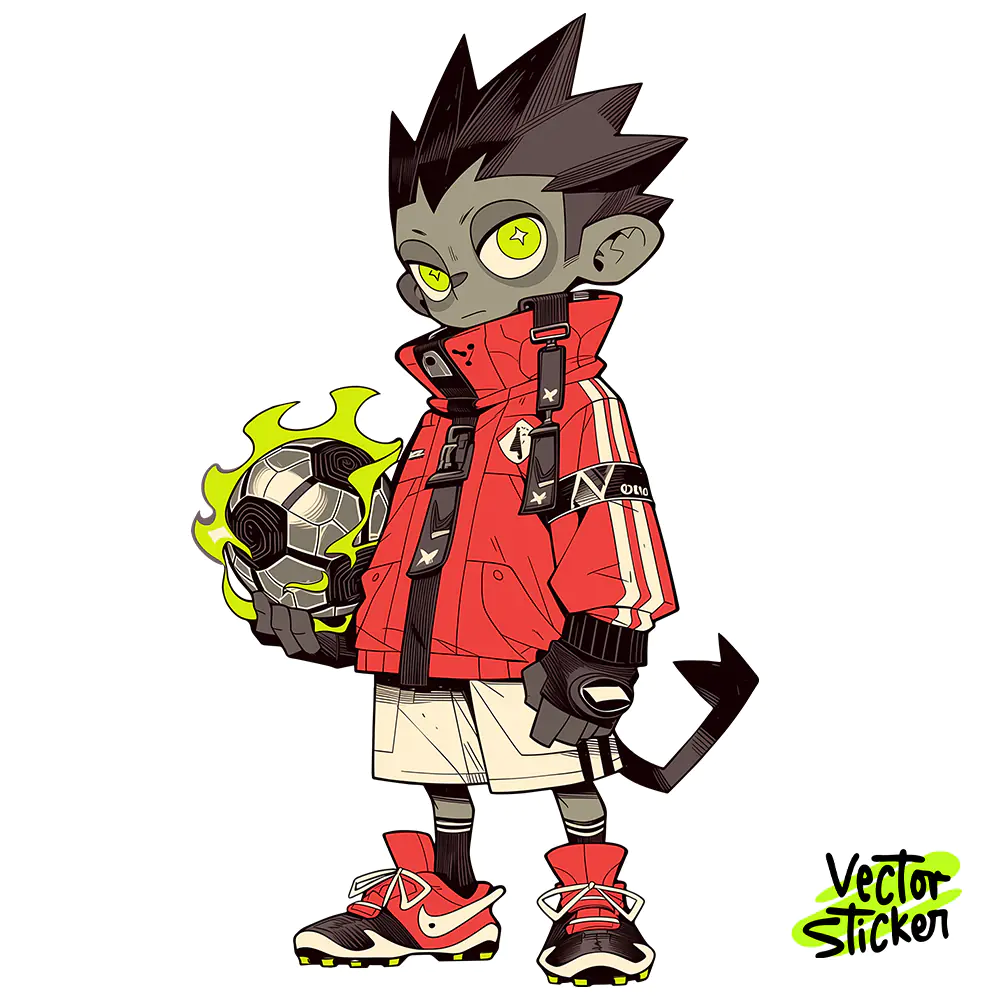 Oni Boy Soccer Player Sticker Design – Cyberpunk Vibe | VectorSticker Free PNG Download