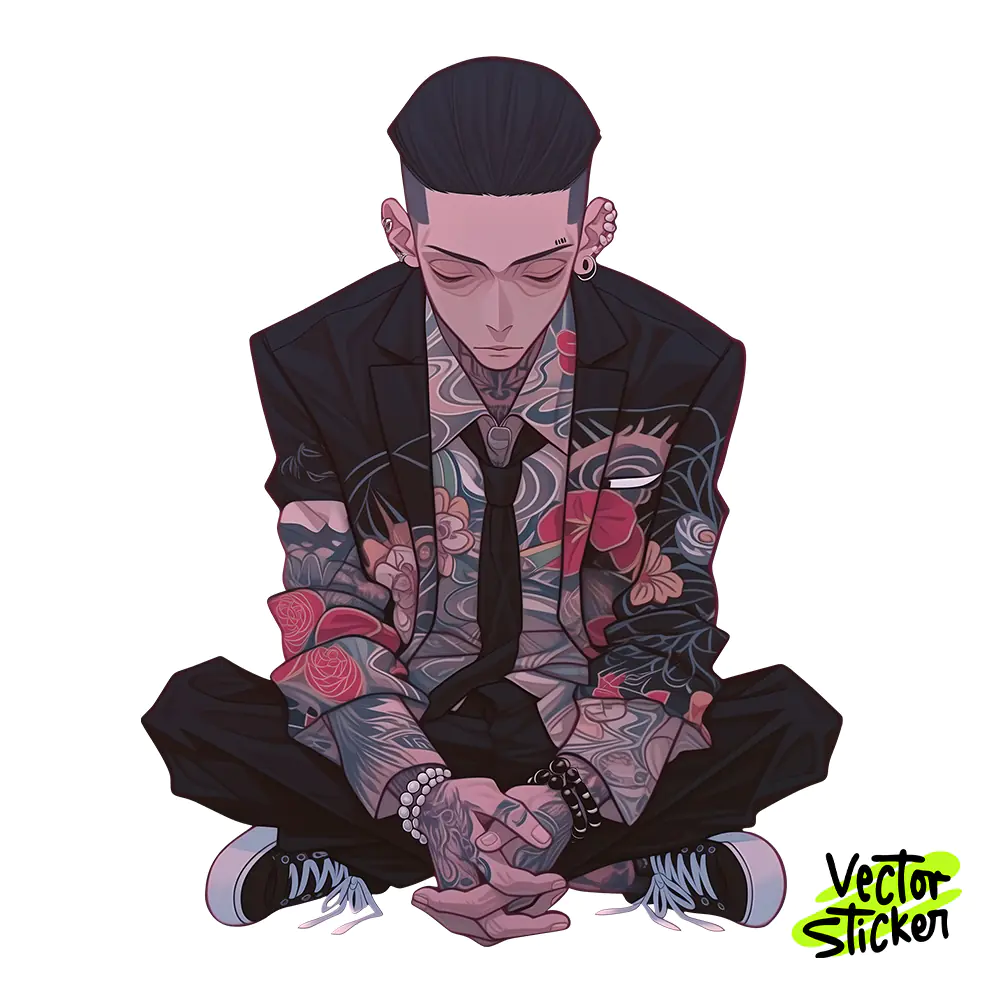 Yakuza Man Sticker Design – Animecore Tattoo Vibe | VectorSticker Free PNG Download