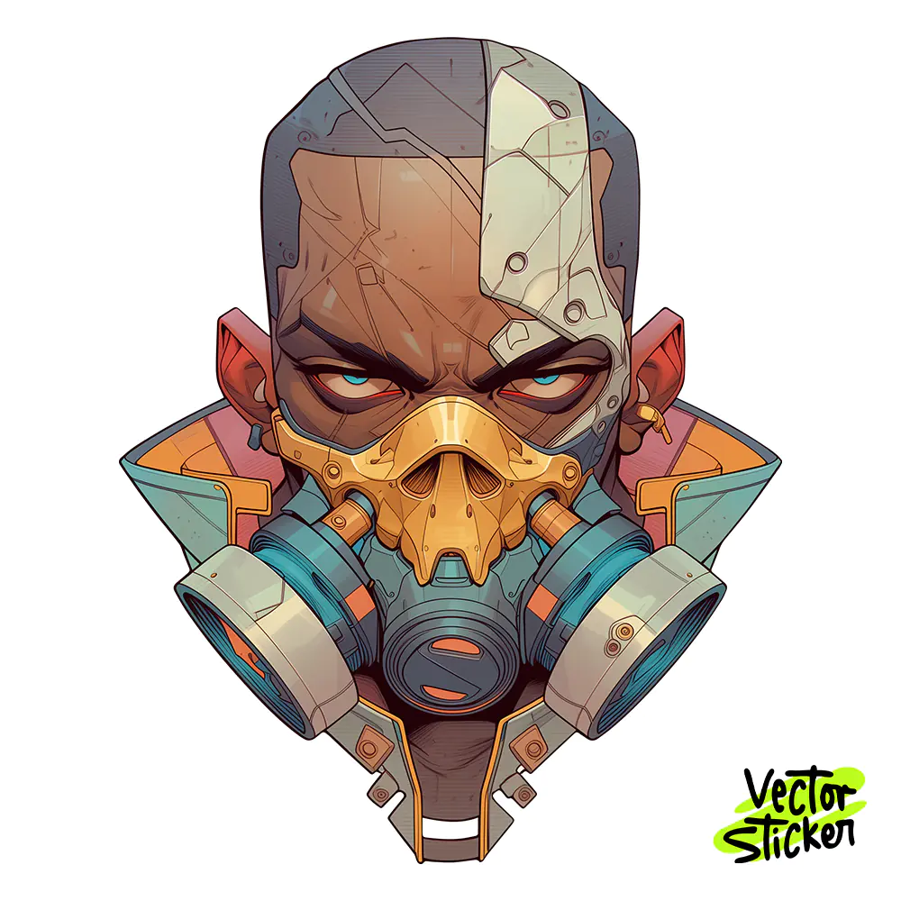 Cyber African Man Head Sticker Design – Techwear Vibe | VectorSticker Free PNG Download