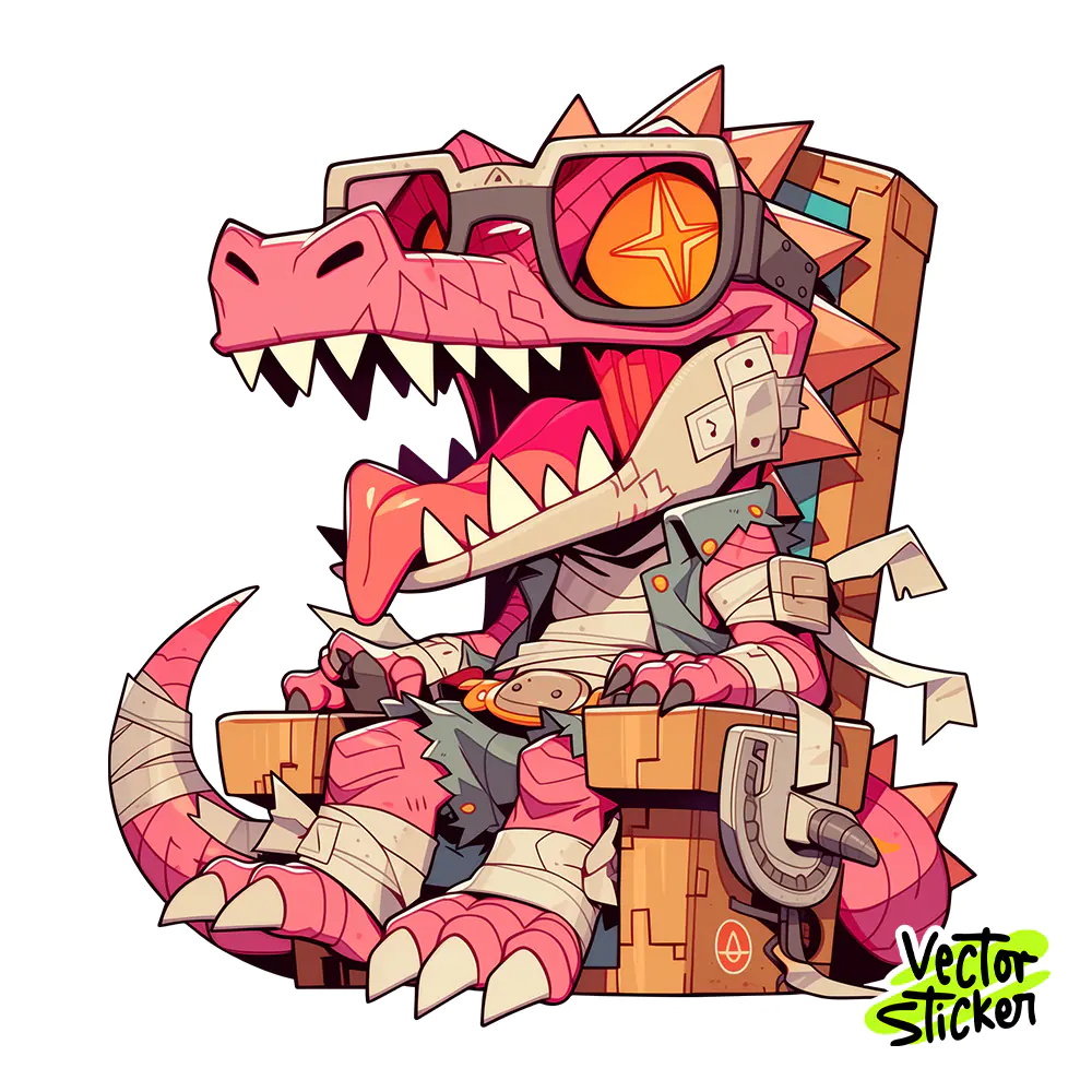 Pink Crocodile Throne Sunglasses Sticker Design – Chibi | VectorSticker Free PNG Download