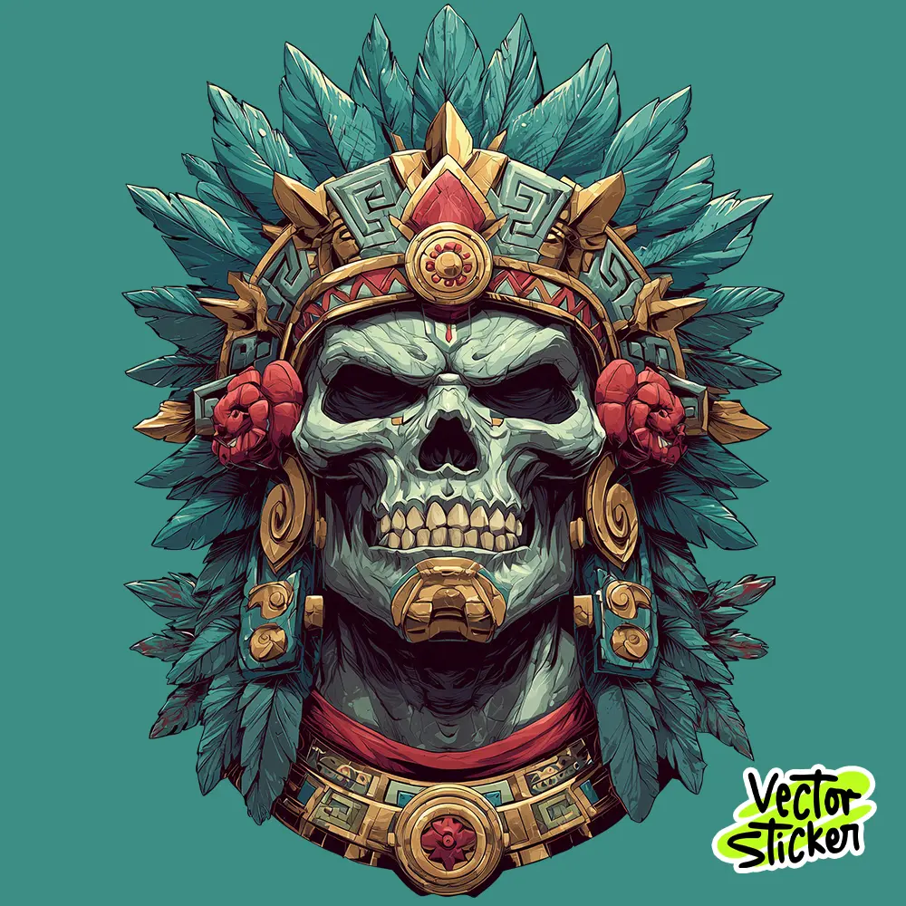 Aztec Skull Warrior Illustration Sticker