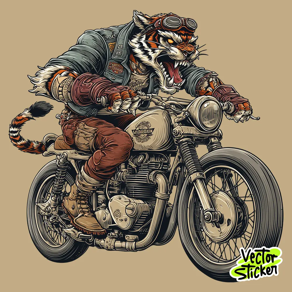 Tiger Biker in Vintage Style
