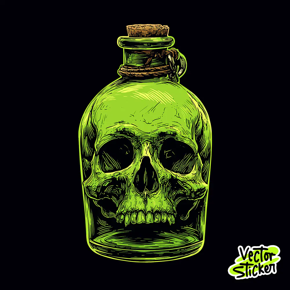 Neon Green Skull Poison Bottle Tshirt Design – Grunge Style | VectorSticker Free PNG Download