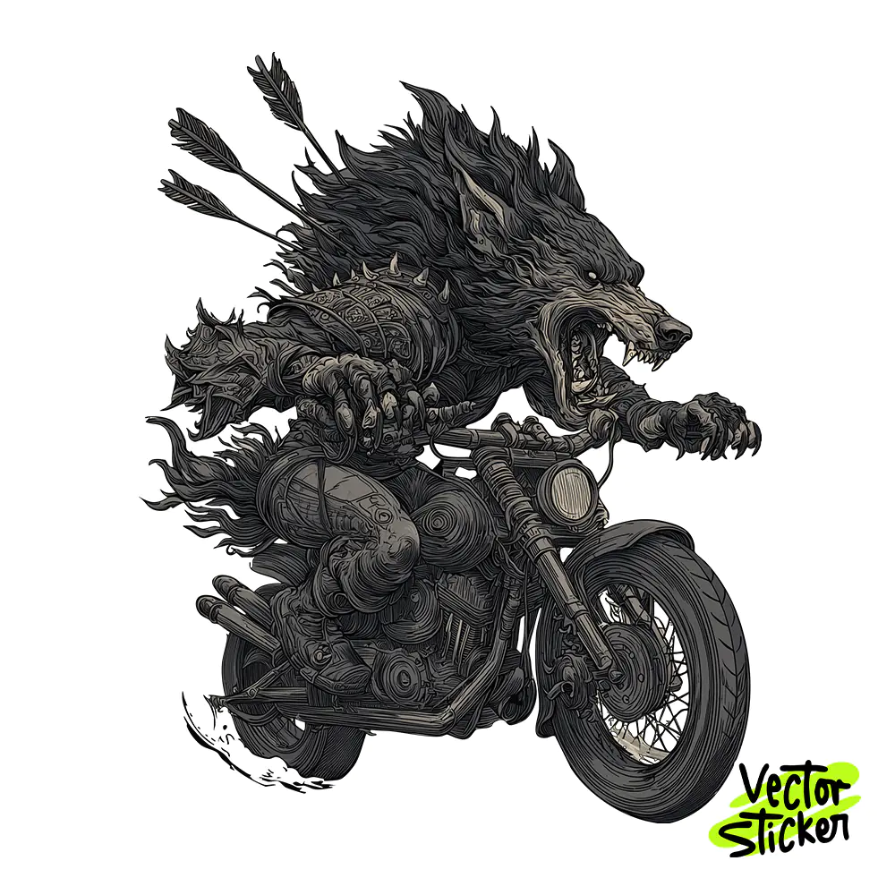 Biker Wolf Tshirt Design – Dark Fantasy Vibe | VectorSticker Free PNG Download
