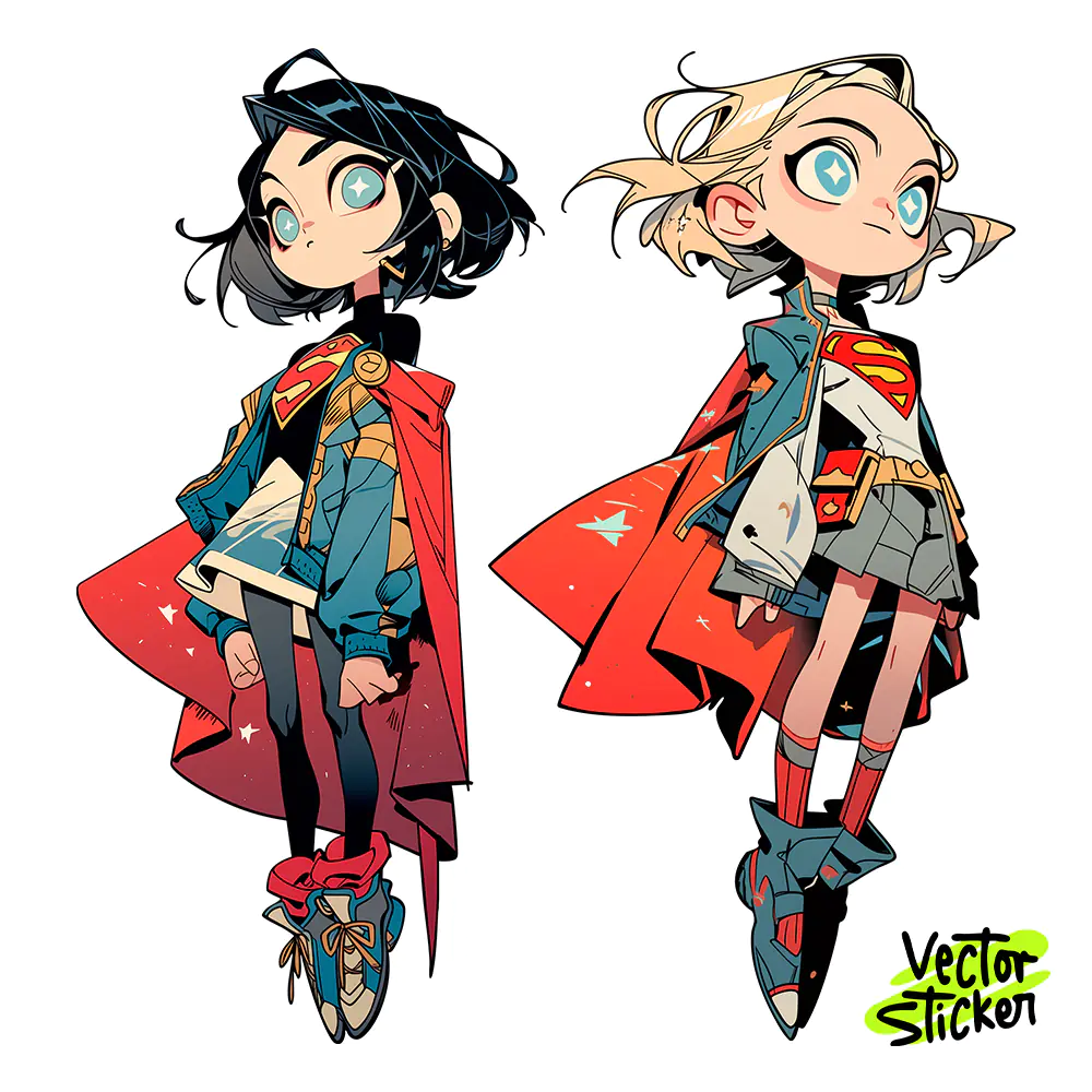 Cute Superhero Girls Sticker Design – Animecore Chibi Style | VectorSticker Free PNG Download