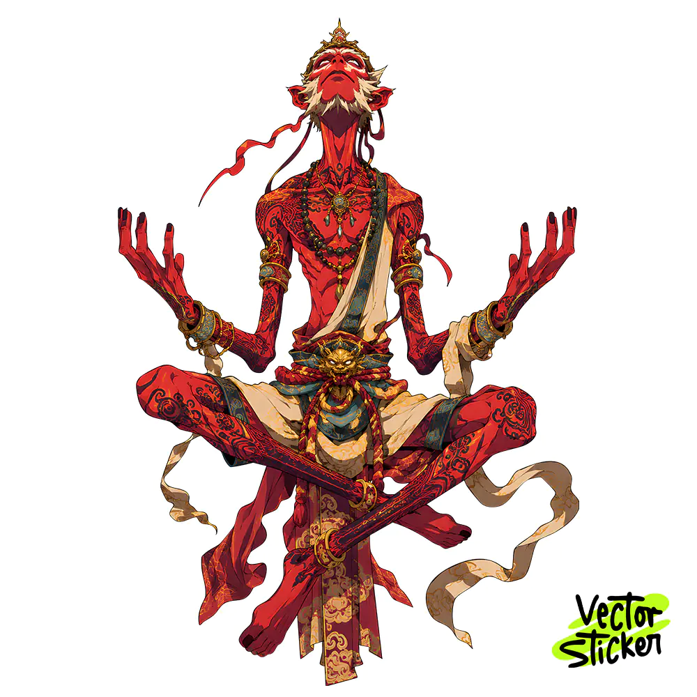 Tattooed Red Monkey Monk Tshirt Design – Dark Fantasy Vibe | VectorSticker Free PNG Download