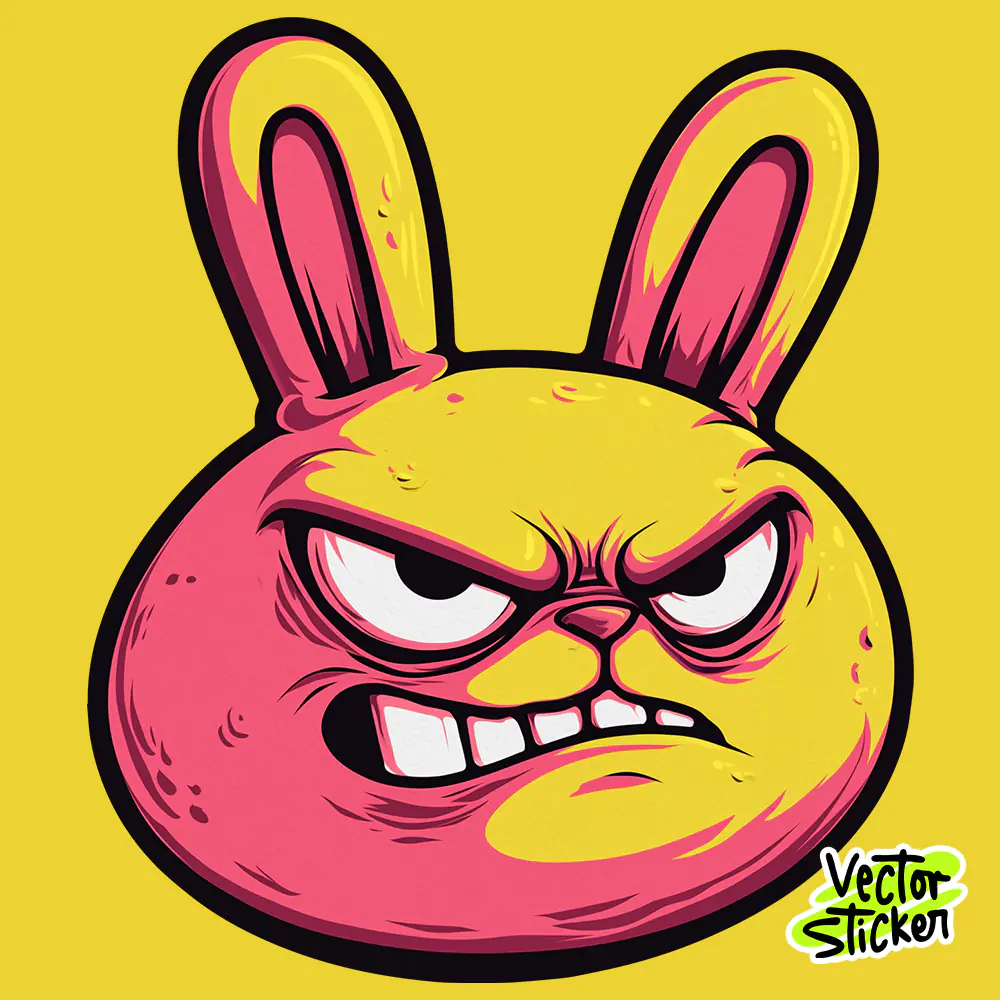 Angry Bad Rabbit Head Sticker Design – New School Cartoon | VectorSticker Free PNG Download