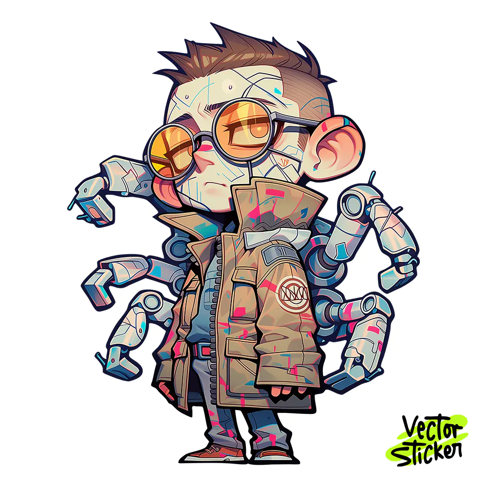 Cyberpunk Cyborg Boy Sticker Design – Animecore | VectorSticker Free PNG Download