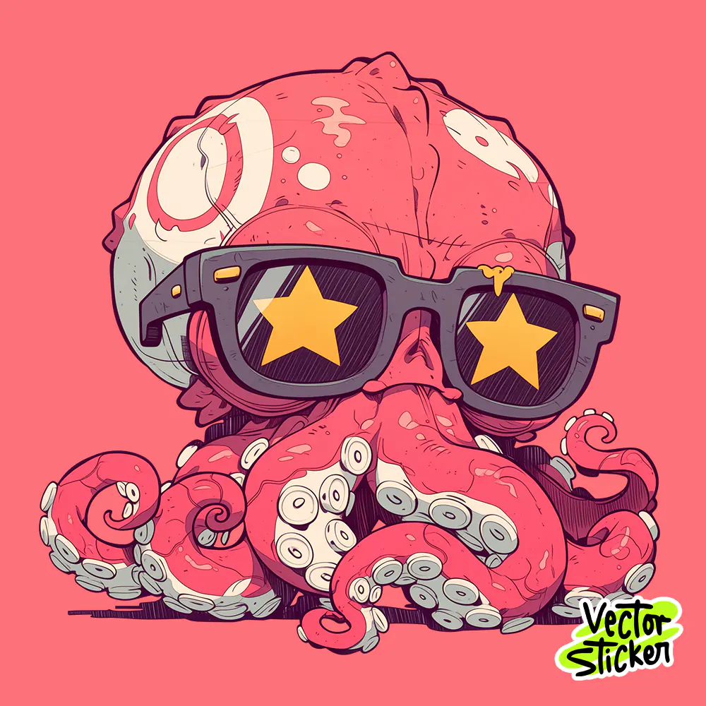 Octopus Star Glasses Sticker Design | VectorSticker Free PNG Download
