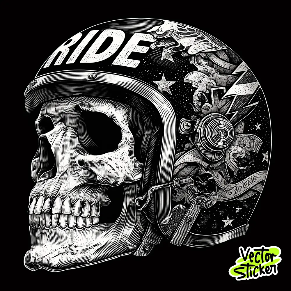 Black and White Skull with Helmet