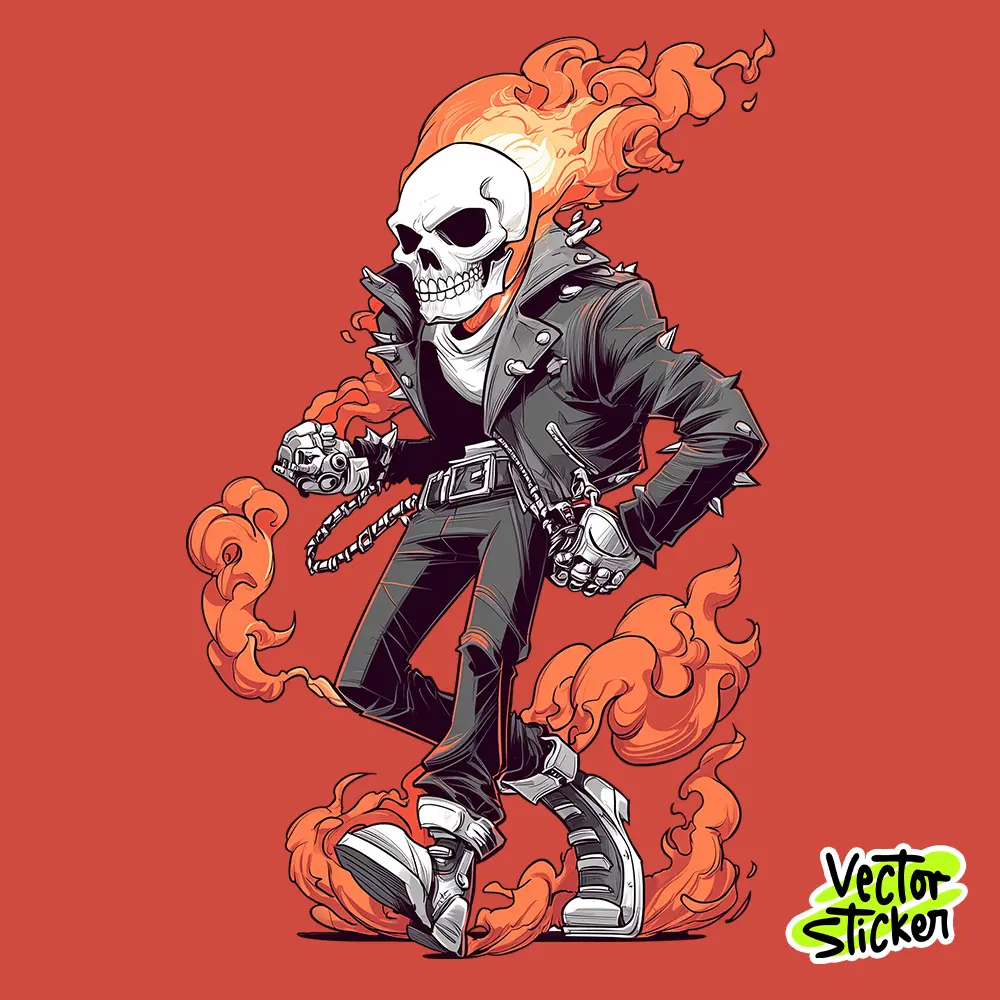 Cartoon Ghost Rider – Flaming Skull Biker Sticker