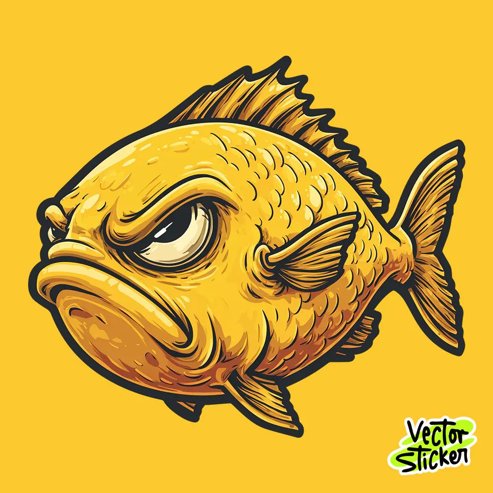 Grumpy Golden Lucky Fish Sticker Design – New School | VectorSticker Free PNG Download