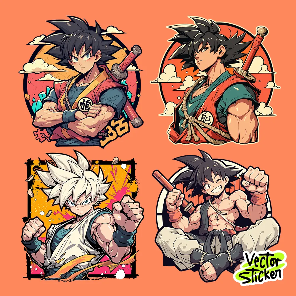 Goku-Inspired Anime Sticker Pack – Bold Colors & Action Poses