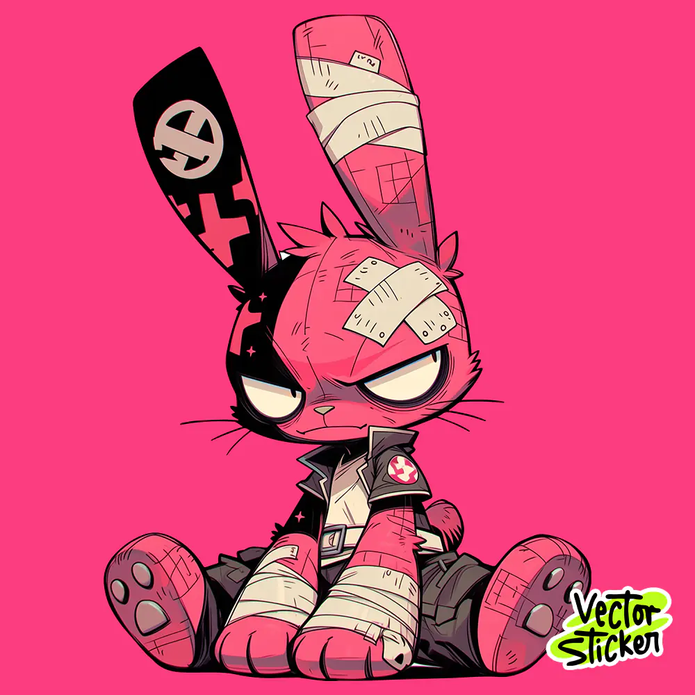 Punk Rabbit Grunge Sticker Design | VectorSticker Free PNG Download