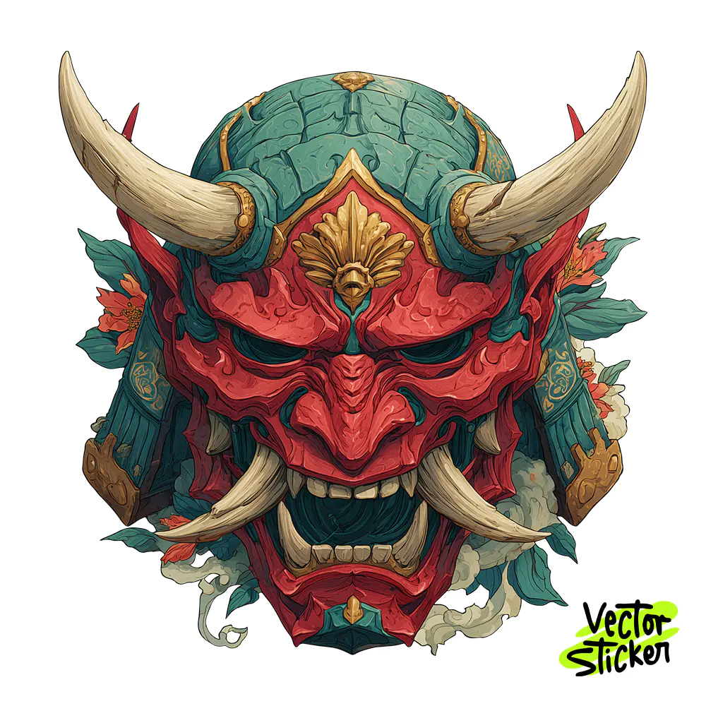 Japanese Hannya Oni Floral Tshirt Design – Tattoo Style | VectorSticker Free PNG Download