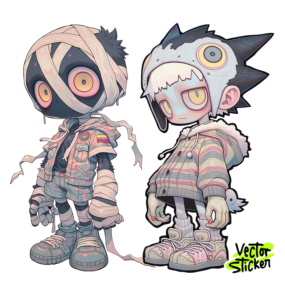 Mummy Chibi Sticker Design – Grunge Streetwear Duo | VectorSticker Free PNG Download