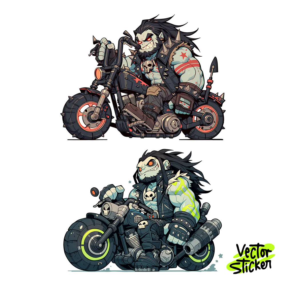 Lobo Cosmic Biker Warrior Sticker Design – Grunge Vibe | VectorSticker Free PNG Download