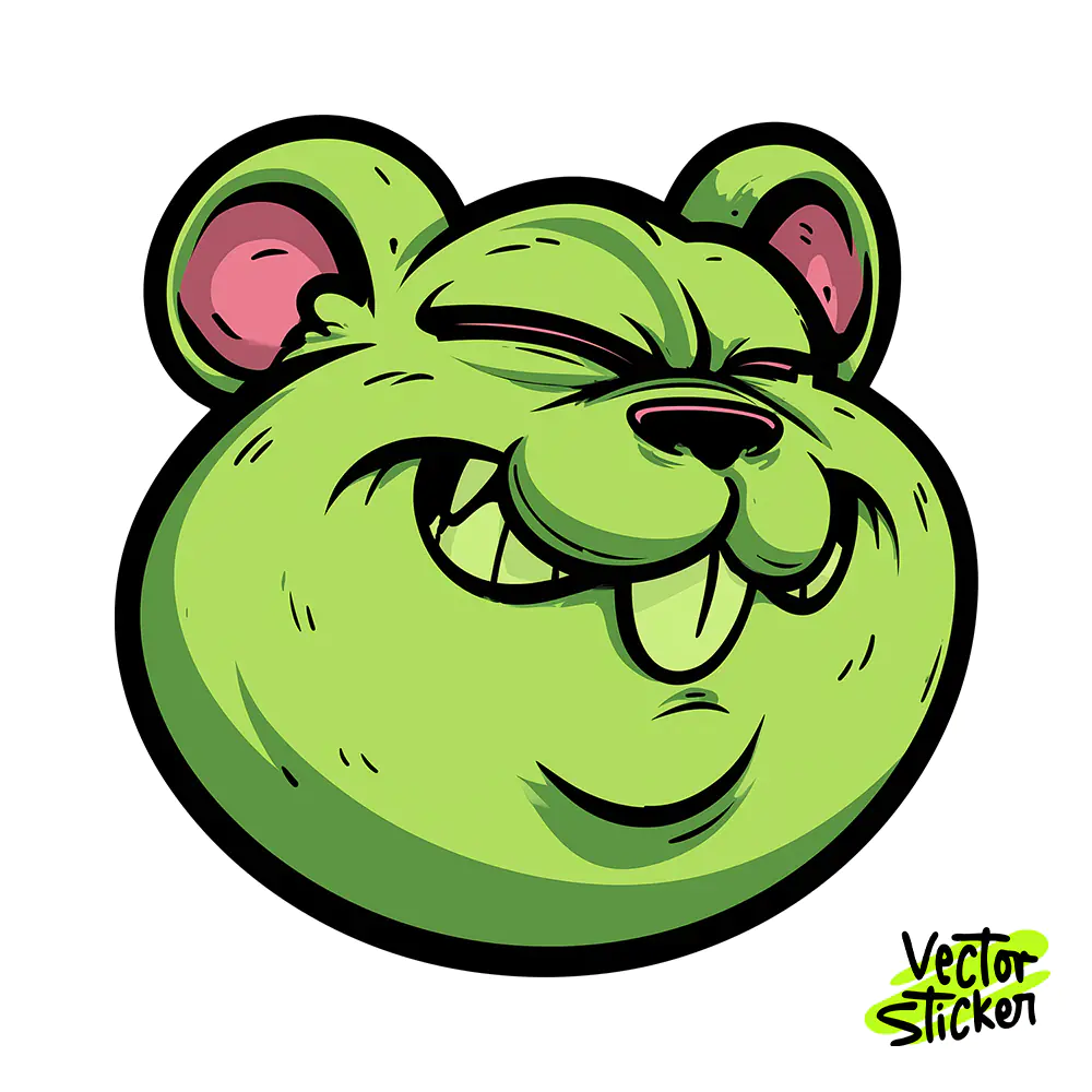 Funny Green Hamster Head Sticker Design – Cartoon Comic Style | VectorSticker Free PNG Download