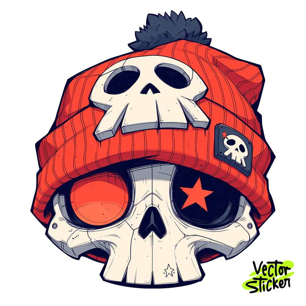 Punk Skull Sticker Design – Edgy Skeleton Head in Beanie | VectorSticker Free PNG Download