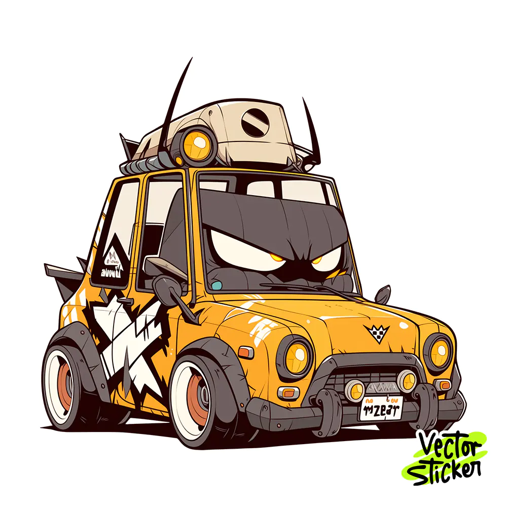 Yellow Taxi Car Sticker Design – Newschool Cartoon Style | VectorSticker Free PNG Download