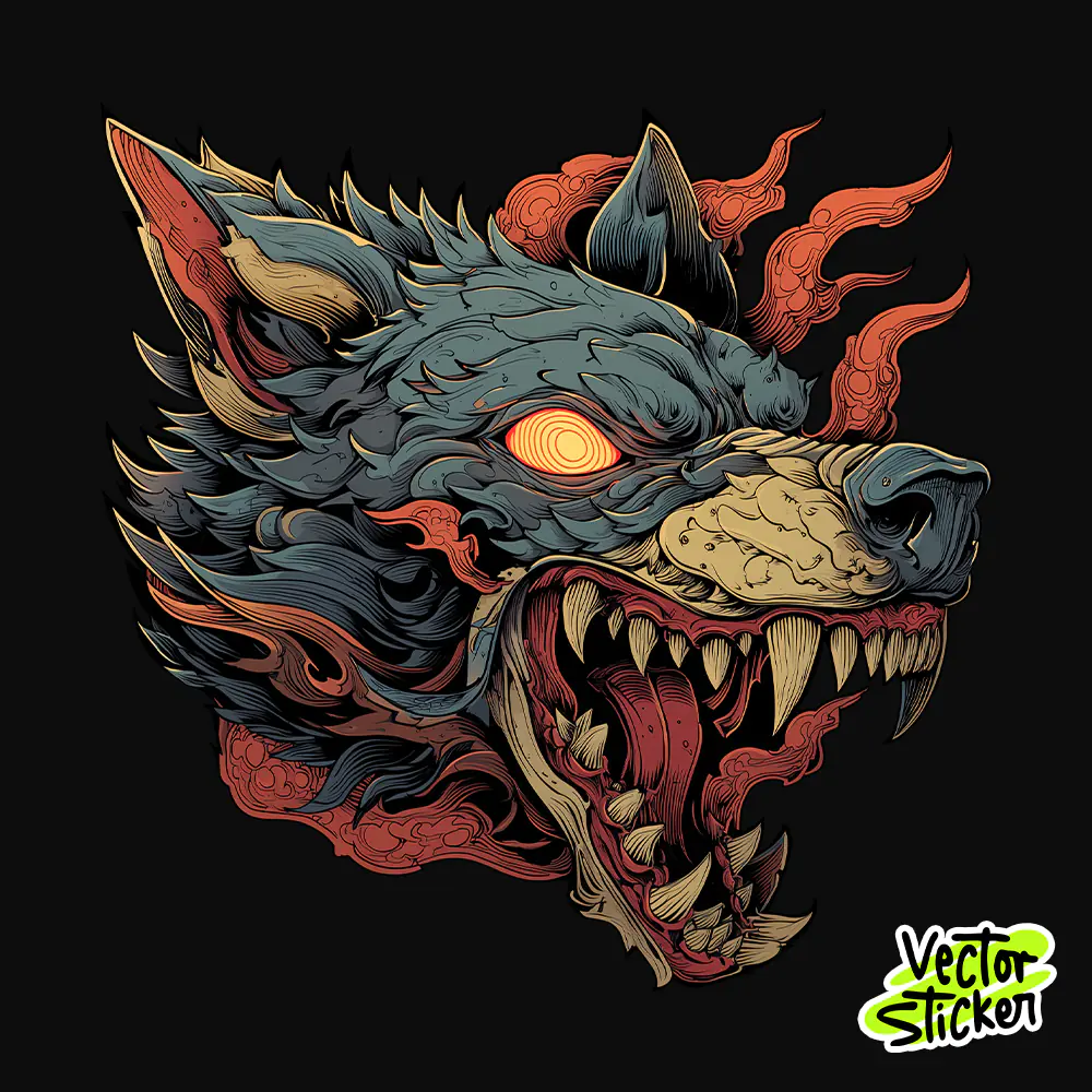 Glitching Wolf Head Blazing Eyes Tshirt Design | VectorSticker Free PNG Download