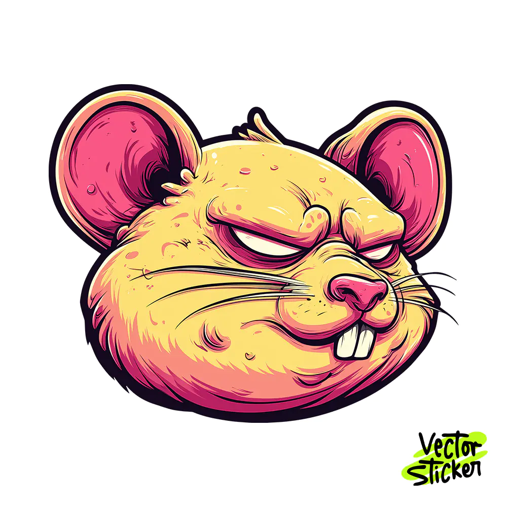 Angry Cartoon Mouse Head Sticker Design – New School Tattoo | VectorSticker Free PNG Download