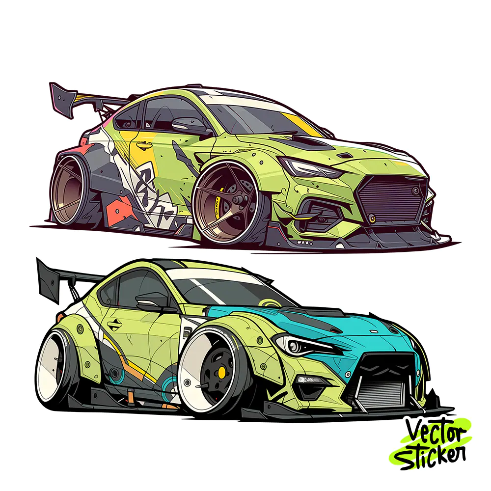 Neon Green GTR Racecar Sticker Design – Streetwear Vibe | VectorSticker Free PNG Download