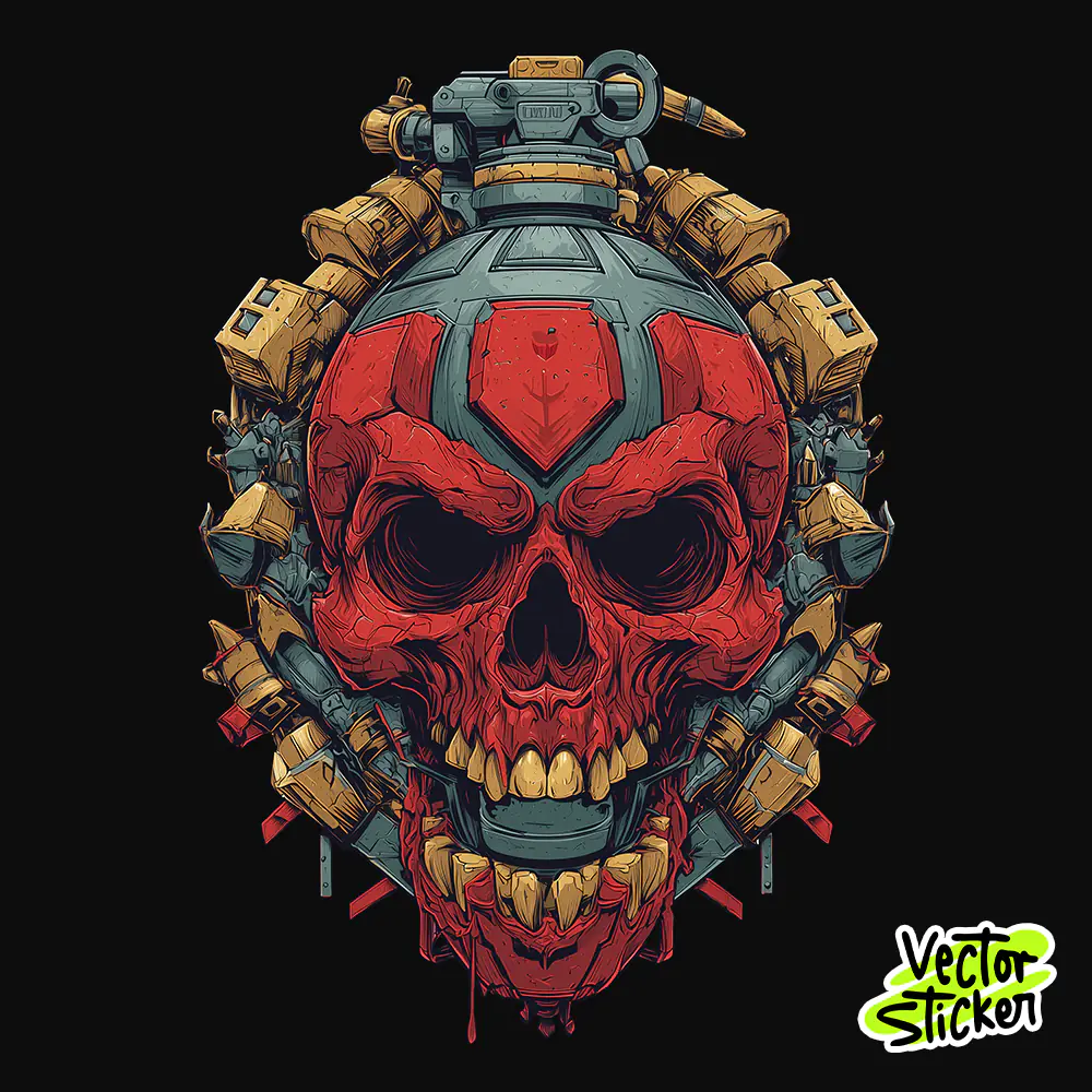 Mechanical Skull Tshirt Design – Streetwear Grenade | VectorSticker Free PNG Download