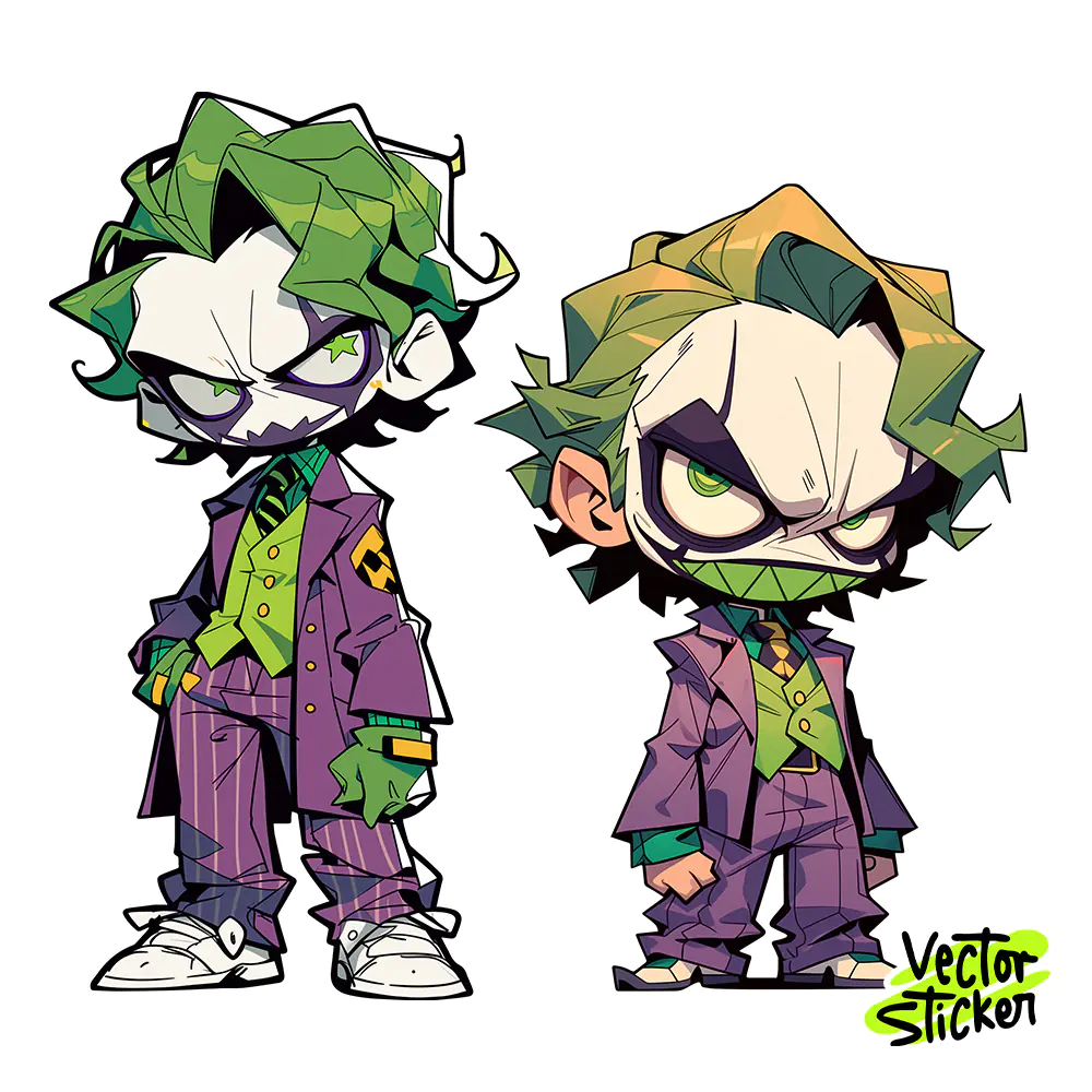 Chibi Joker Villain Duo Sticker Design – Streetwear Vibe | VectorSticker Free PNG Download