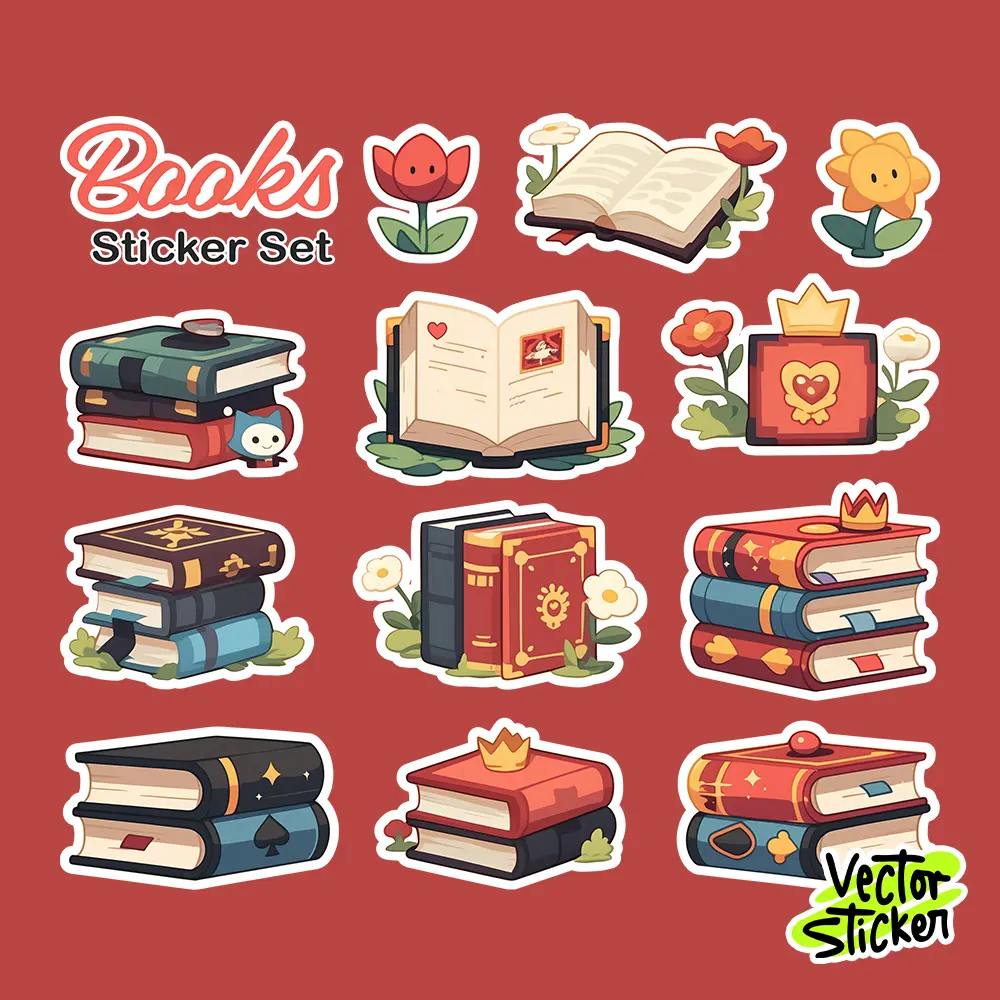 Vintage Books & Library Sticker Set