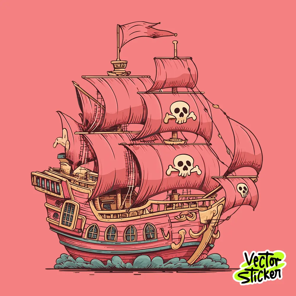 Cute Cartoon Pirate Ship Sticker Design
