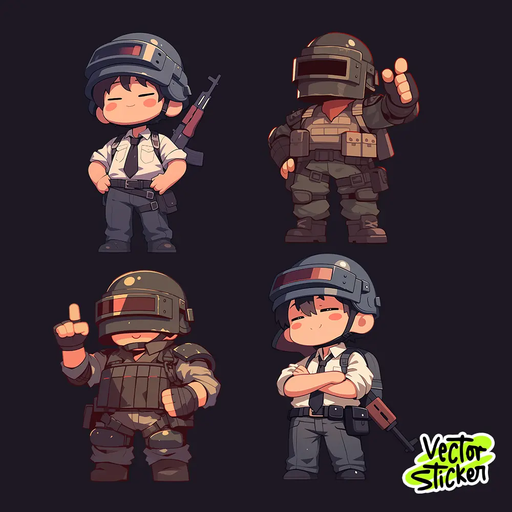 Cute PUBG Boy Sticker Pack – Armor & Weapons