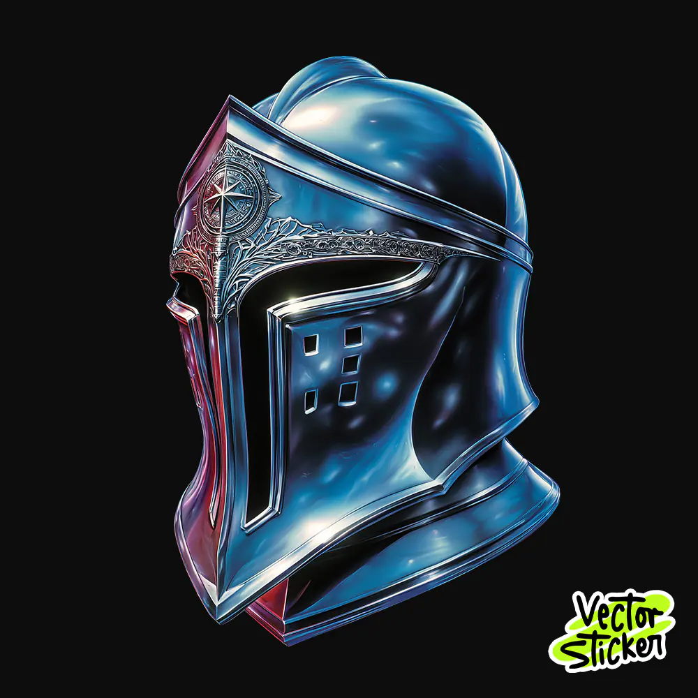Chrome Medieval Knight Helmet Tshirt Design – Cyberpunk Vibe | VectorSticker Free PNG Download