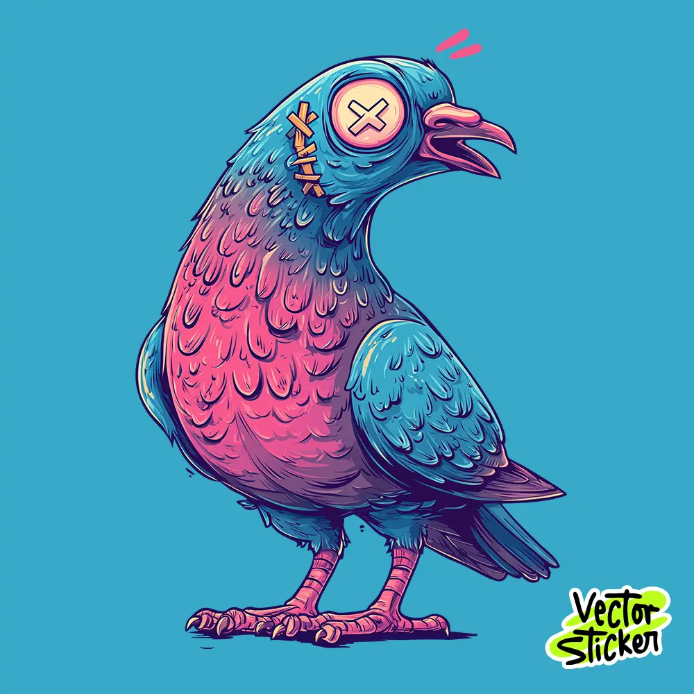 Cartoon Style Urban Pigeon Illustration Sticker