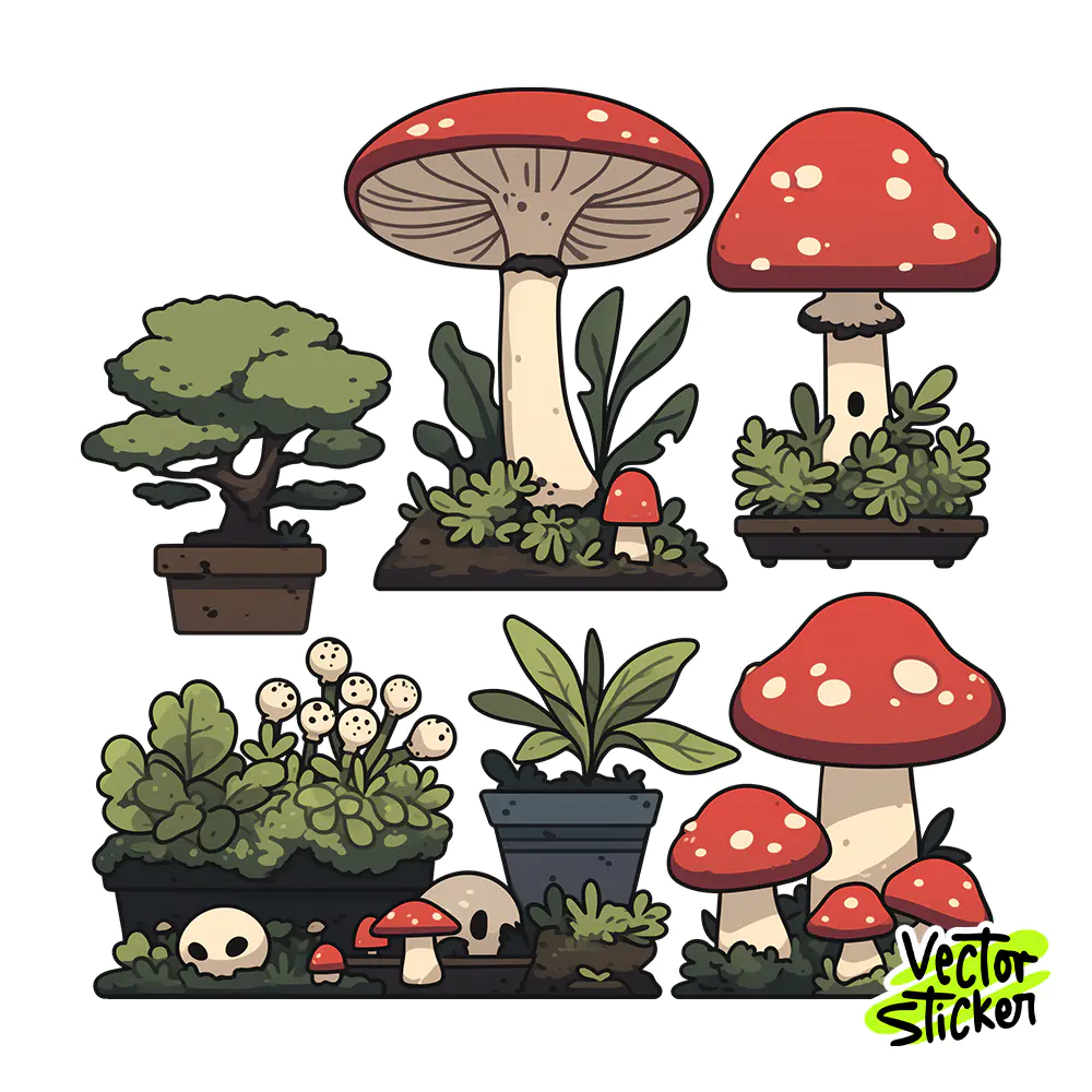 Wild Mushroom Sticker Design – Cottagecore Style | VectorSticker Free PNG Download