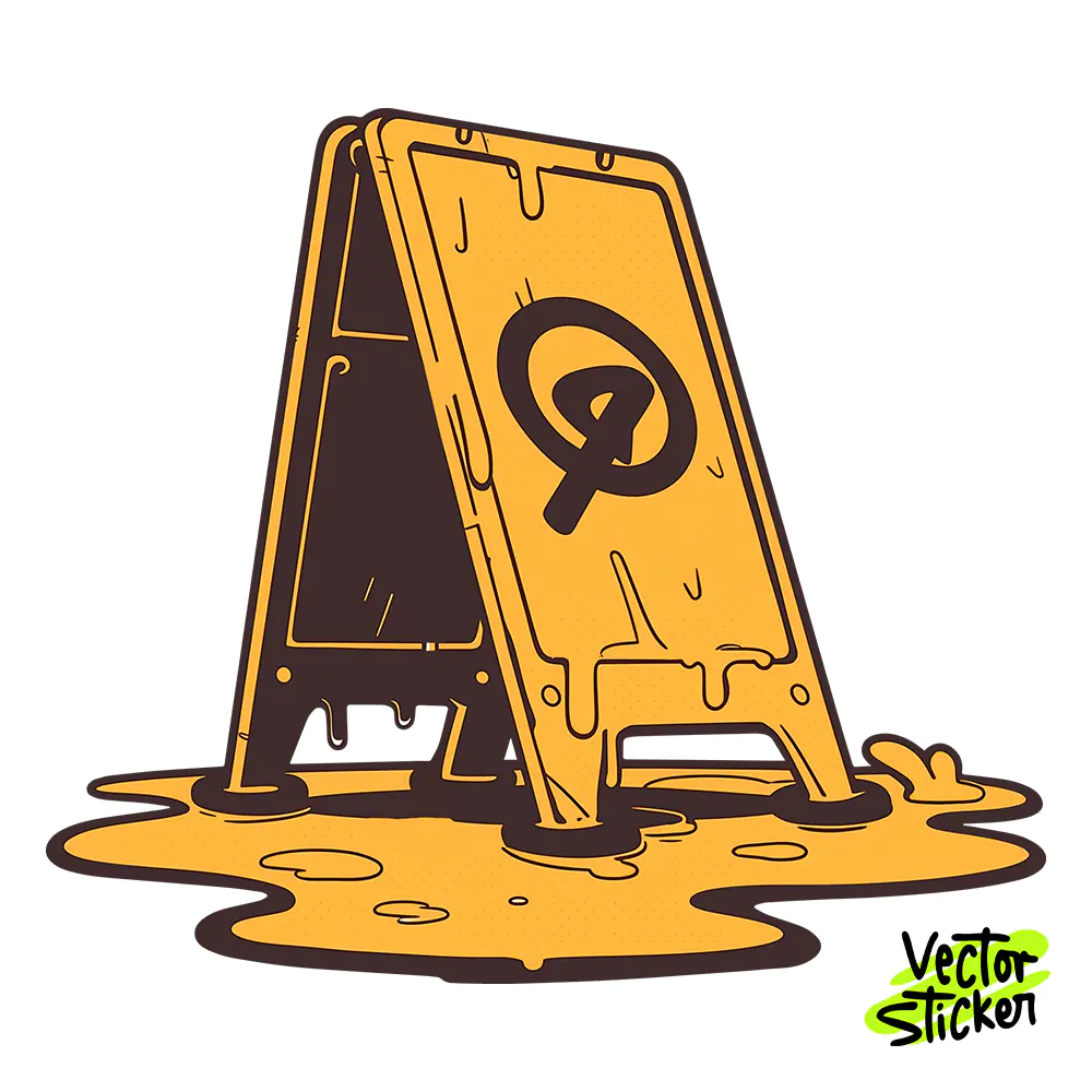 Yellow Wet Floor Sign Sticker Design – Grunge Vibe | VectorSticker Free PNG Download