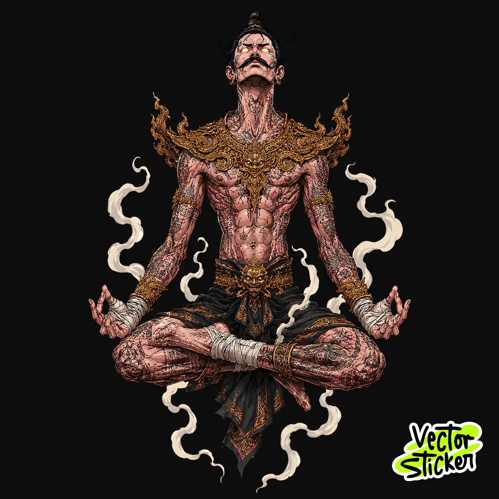 Ancient Burmese Warrior Tshirt Design – Traditional Vibe | VectorSticker Free PNG Download