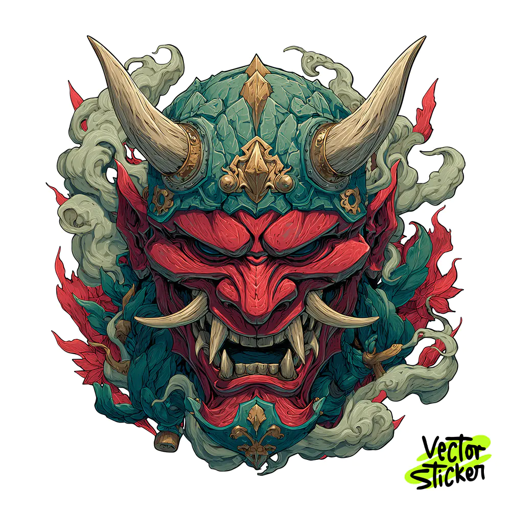 Japanese Oni Mask Tshirt Design –   Tattoo Style | VectorSticker Free PNG Download
