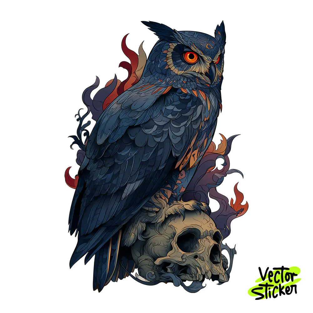 Majestic Owl Skull Tshirt Design – Tattoo Style | VectorSticker Free PNG Download
