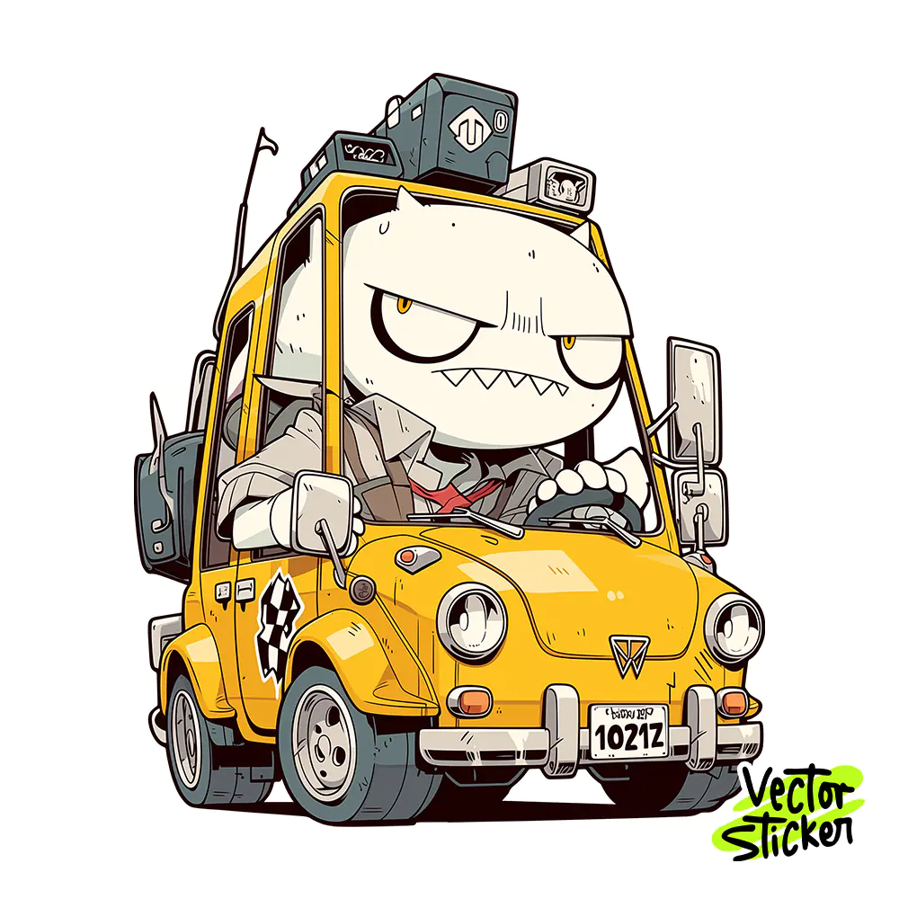 Ghost Driver Cab Sticker Design – Chibi Style | VectorSticker Free PNG Download