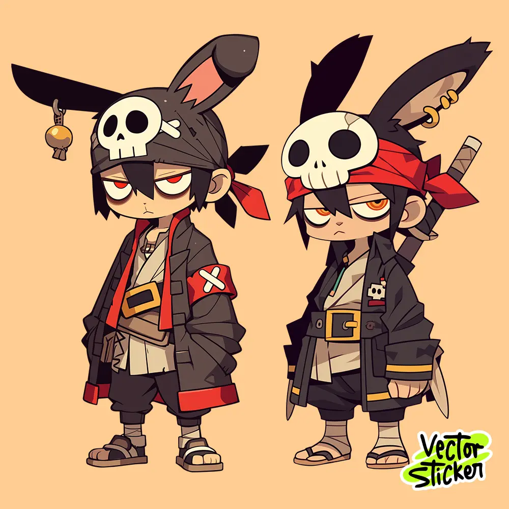 Halloween Bad Bunny Pirates – Chibi Style Sticker Pack