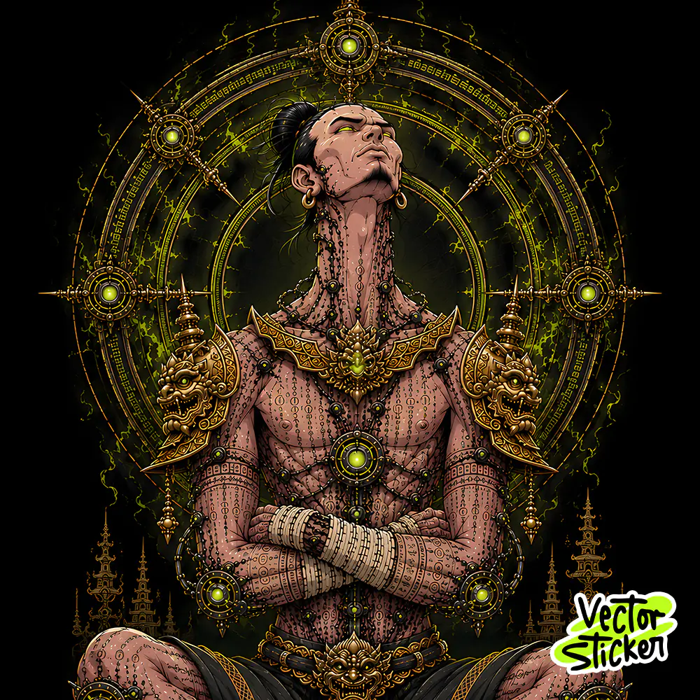 Cyberpunk Burmese Lethwei Fighter Mobile Wallpaper | VectorSticker Free PNG Download