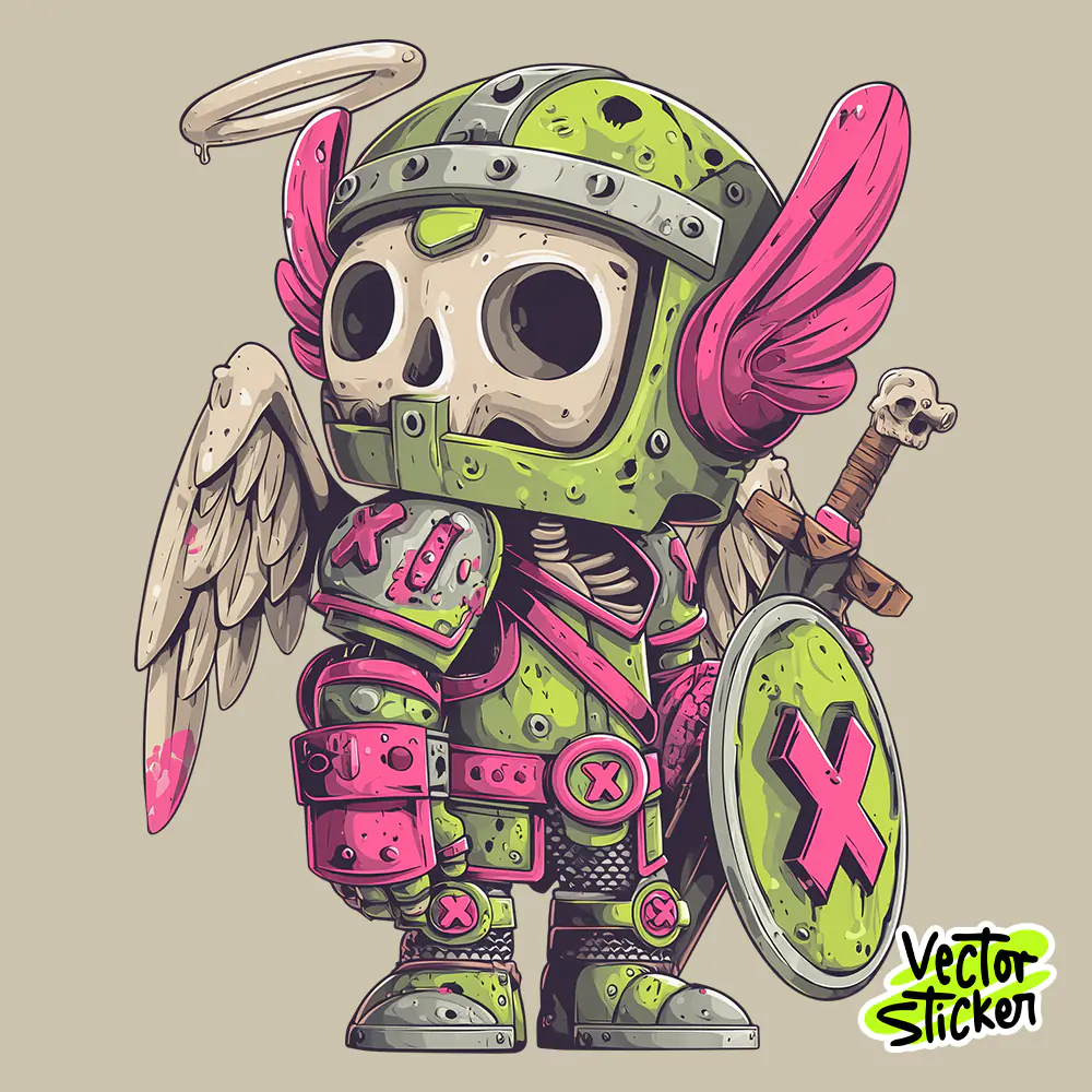 Kawaii Horror Medieval Skeleton Angel Sticker | VectorSticker Free PNG Download