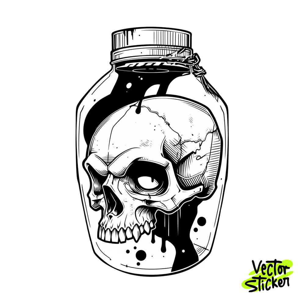 Human Skull in Jar Sticker Design – Gothic Vibe | VectorSticker Free PNG Download