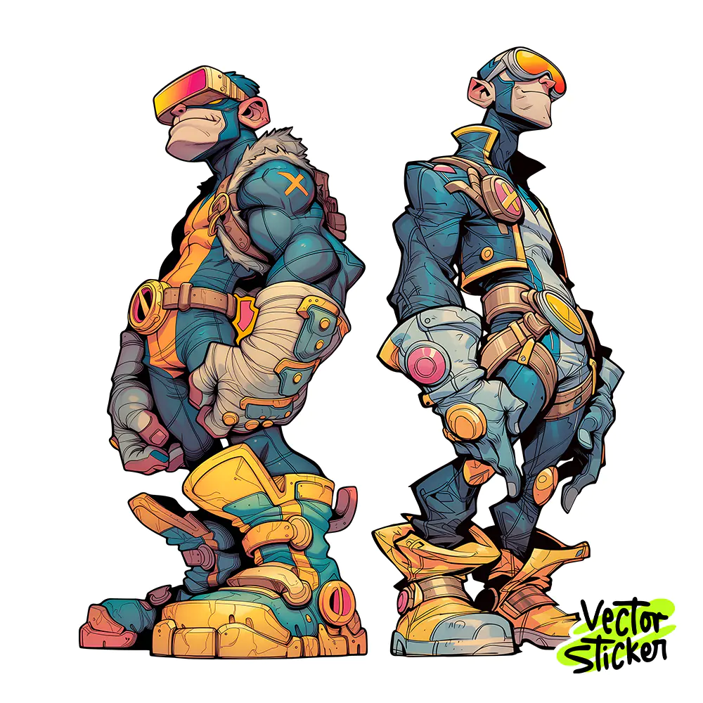 Cyber Mutant Twins Sticker Design – Grunge Vibe | VectorSticker Free PNG Download